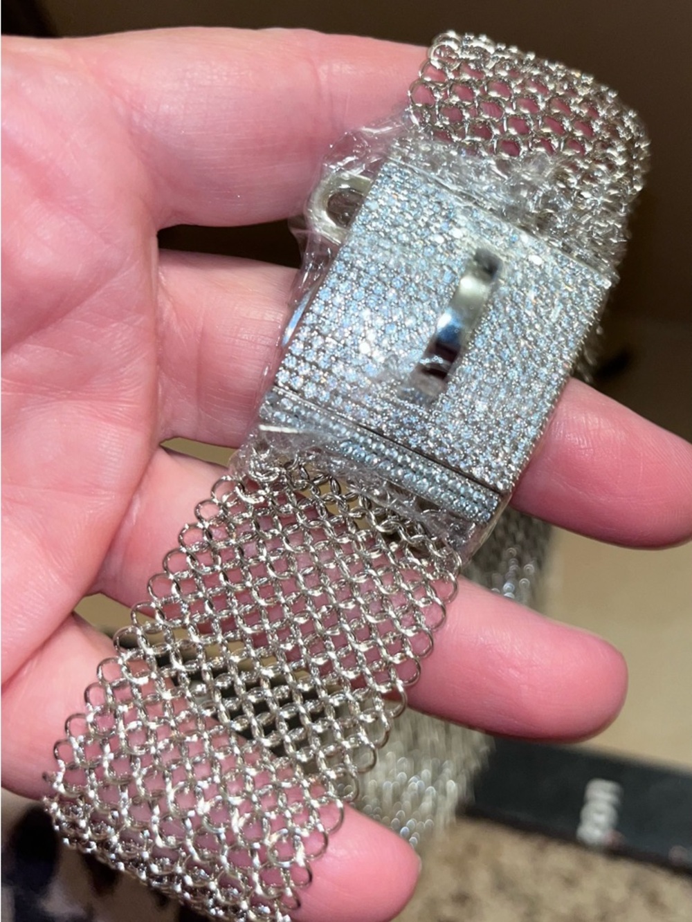 Silver Mesh 14” Blingy Dog Collar with silver bone shaped charm